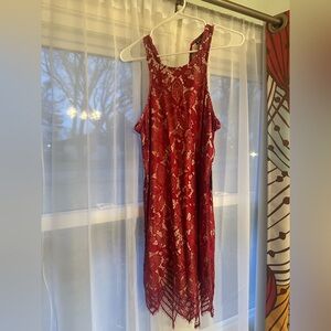 Express Red Lace Midi Dress